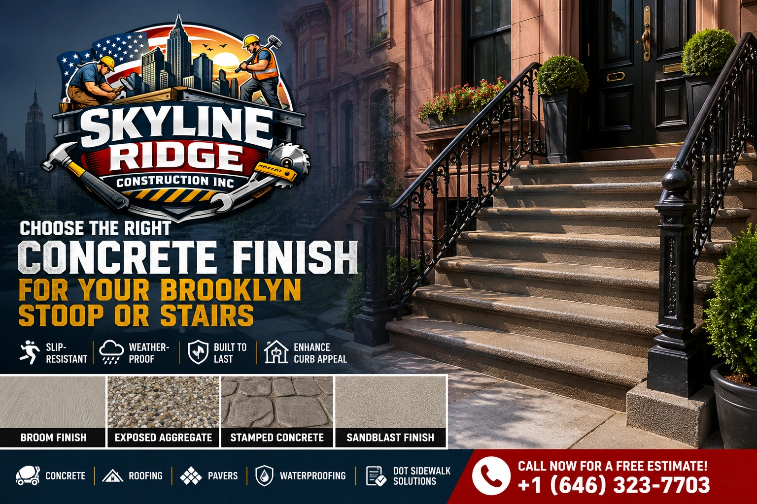 Concrete finish for your Brooklyn stoops or stairs